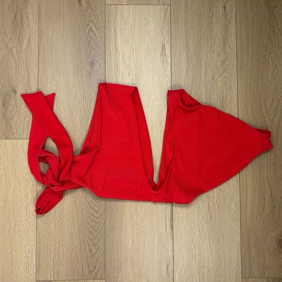 Skin by SAME Cut Out One Piece Swimsuit in Ribbed Red Sz L - Picture 6 of 6